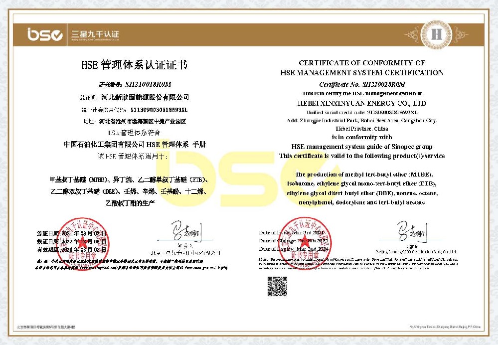 HSE管理体系认证证书