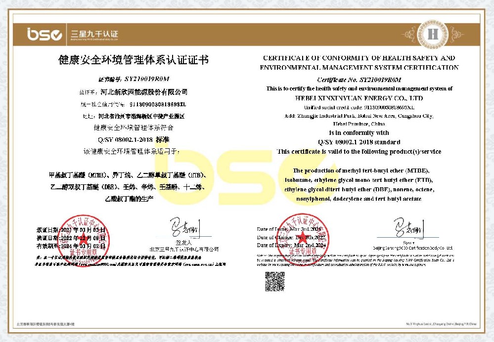 CERTIFICATE OF CONFORMITY OF HEALTH SAFETY AND ENVIRONMENTAL MANAGEMENT SYSTEM CERTIFICATION