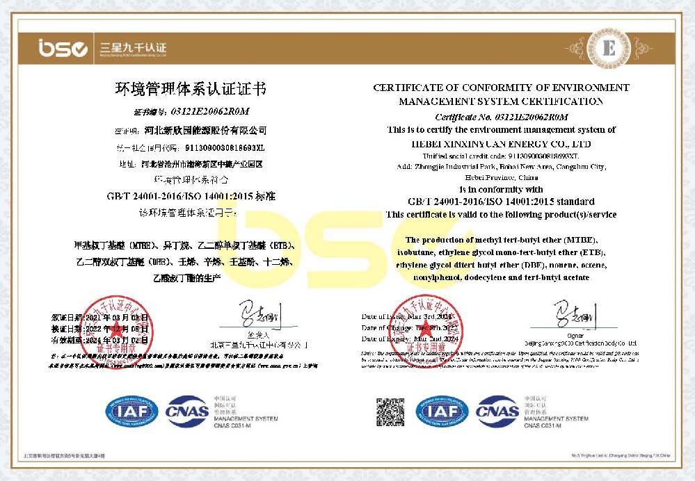 CERTIFICATE OF CONFORMITY OF ENVIRONMENT MANAGEMENT SYSTEM CERTIFICATION