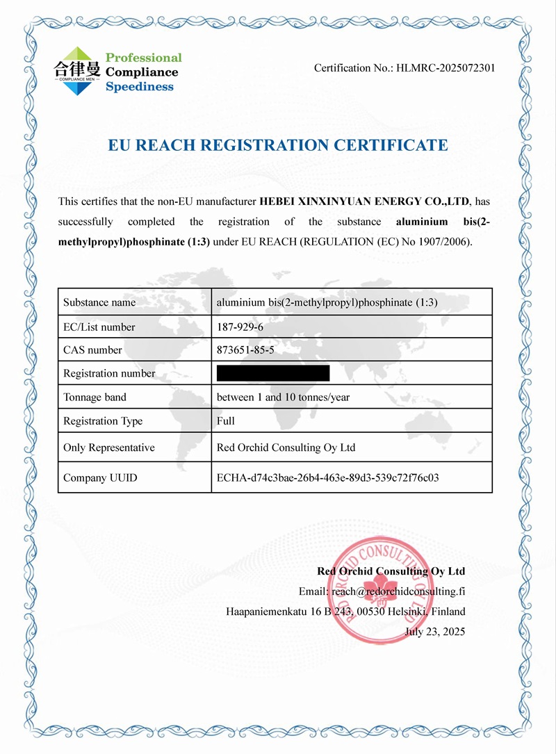 1754010958471950.jpg 2025-07-29 全球首个!新欣园公司阻燃剂产品成功完成欧盟REACH领头注册(1).jpg