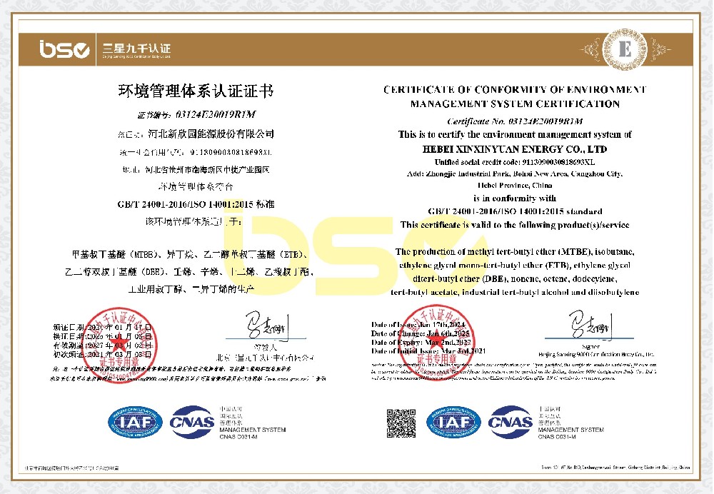 CERTIFICATE OF CONFORMITY OF ENVIRONMENTAL MANAGEMENT SYSTEM CERTIFICATION